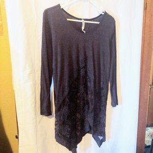 Monoreno Dark Brown Long Sleeved Lightweight Shirt with Elegant Lacy Bottom